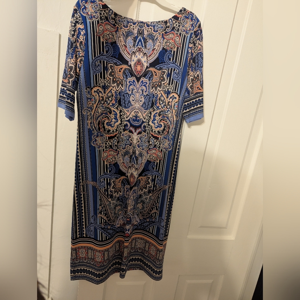 Signature Blue and Orange Paisley Midi Dress